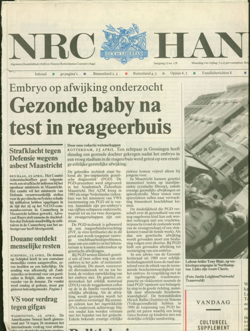 NRC handelsblad artikel Gezonde baby na test in reageerbuis